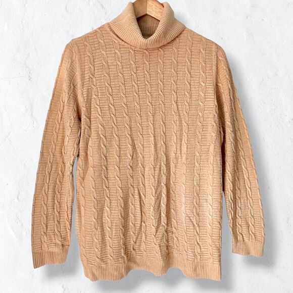 Croft & Barrow Tan Cable Knit Cowl Turtleneck Sweater Sz XL - Picture 1 of 10